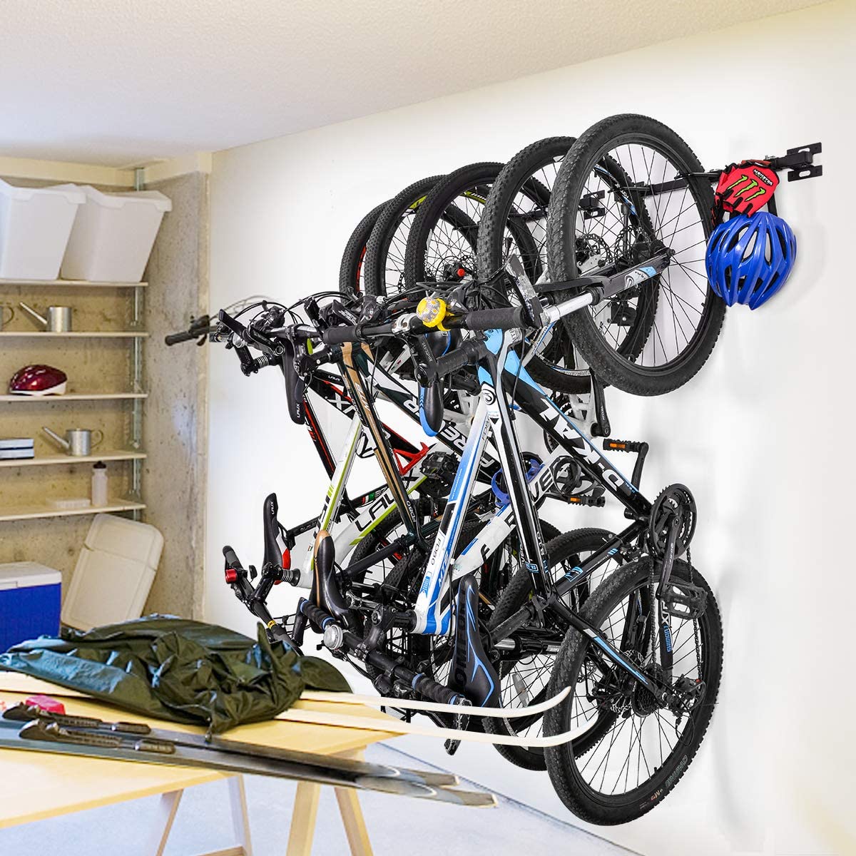 Système de rangement réglable pour la maison et le garage Convient pour les vélos de montagne ou de route Support mural pour 4 vélos 